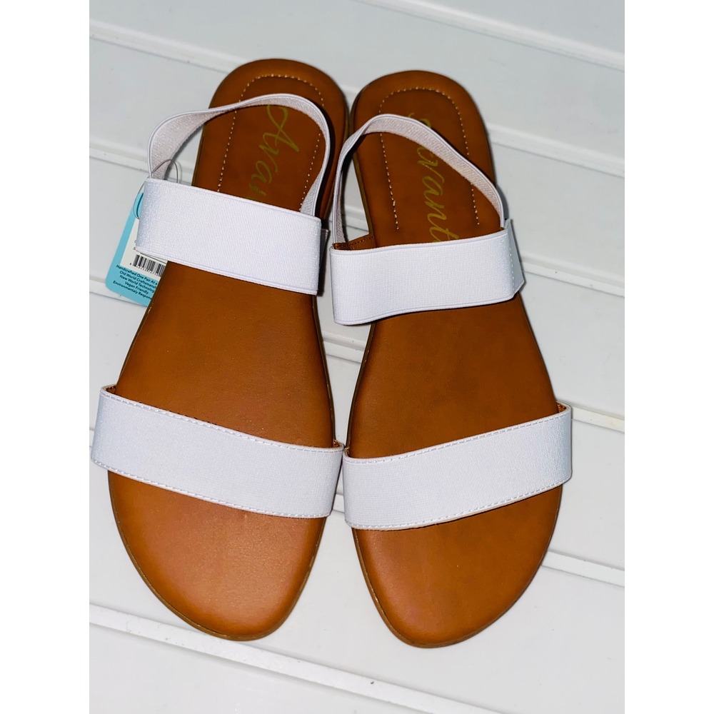 Avanti Rakit-WH Sandals Women 10 White New Vegan Flat Elastic Strap Handcrafted
